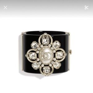 CHANEL Black and Gold Cuff Bracelet